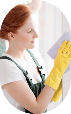 woman cleaning with gloves