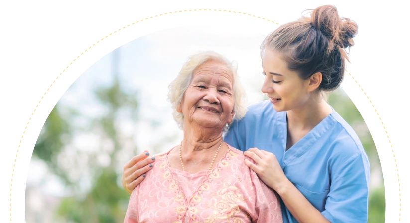 elderly woman being assisted